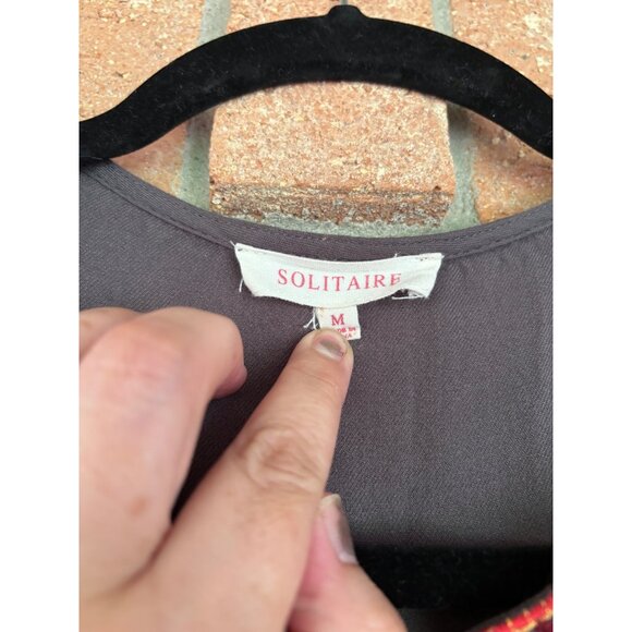 Bohemian Style Gray Tunic Dress With Embroidered Floral Details & Balloon Sleeve - Picture 8 of 10